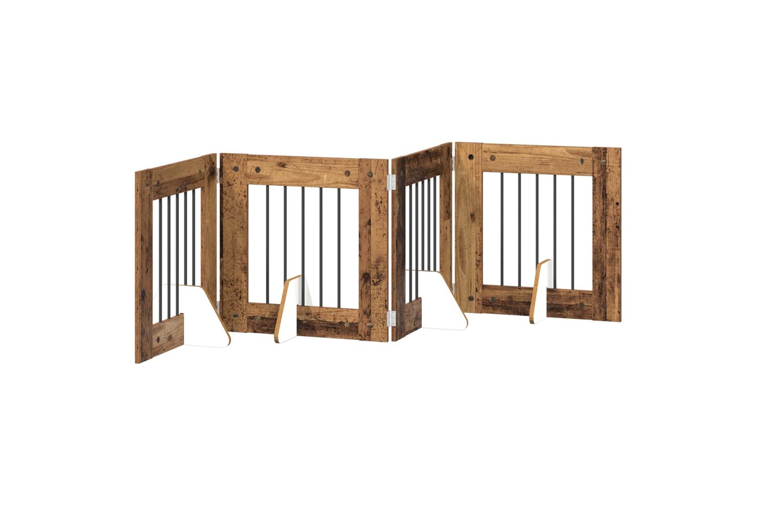 Vidaxl Foldable Dog Gate With Stands 4 Pcs Old Wood 241 Cm-2