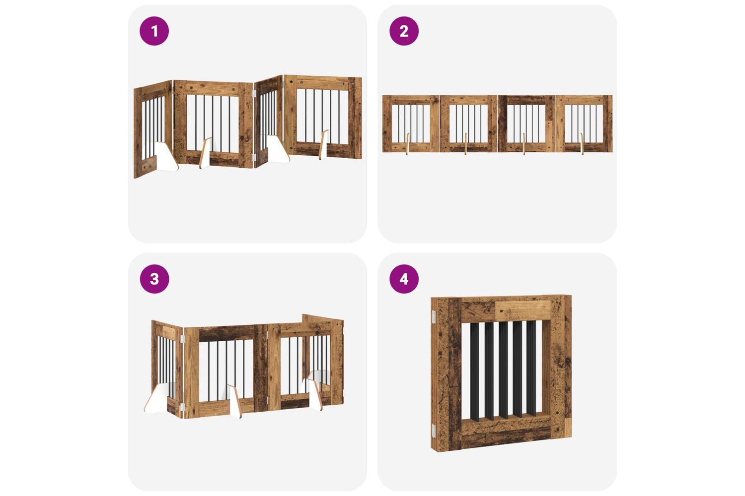 Vidaxl Foldable Dog Gate With Stands 4 Pcs Old Wood 241 Cm-7