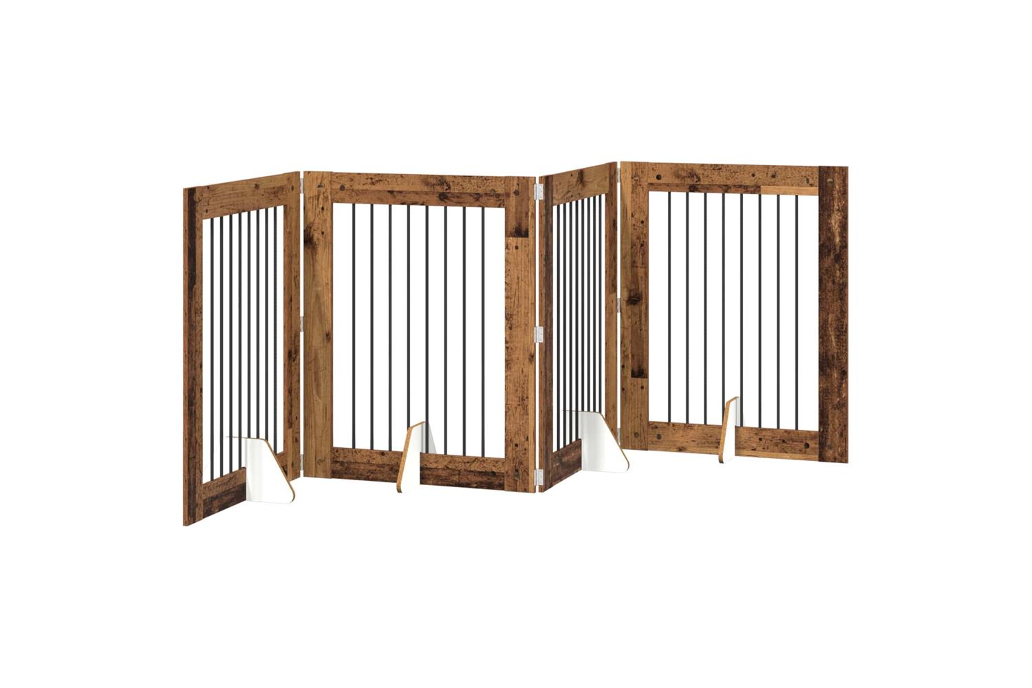 Vidaxl Foldable Dog Gate With Stands 4 Pcs Old Wood 321 Cm-2