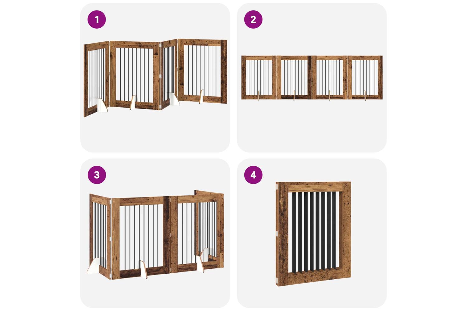 Vidaxl Foldable Dog Gate With Stands 4 Pcs Old Wood 321 Cm-7