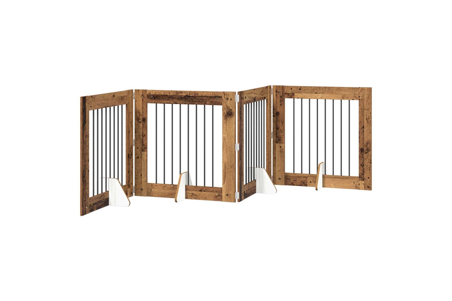 Vidaxl Foldable Dog Gate With Stands 4 Pcs Old Wood 321 Cm