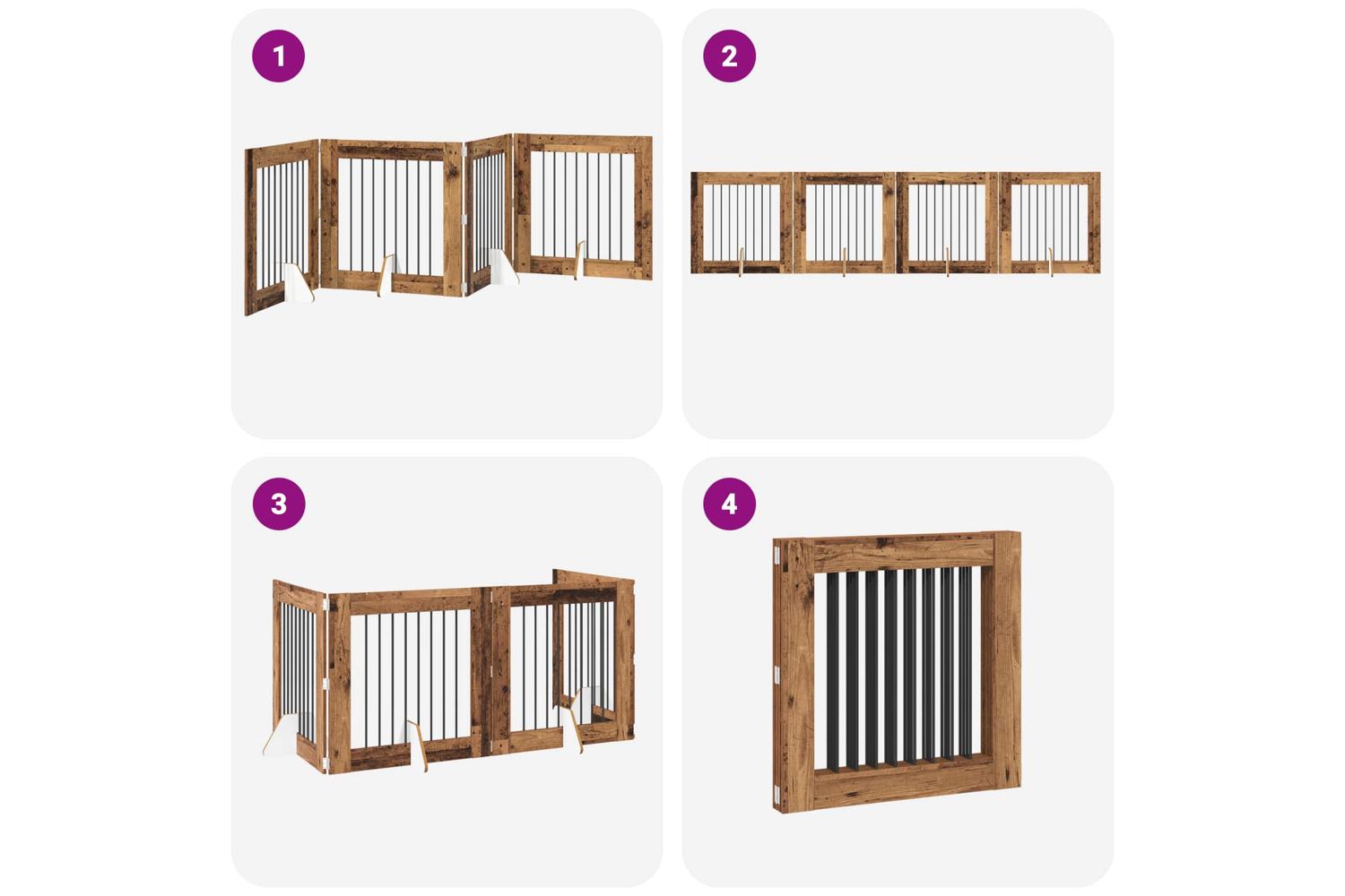Vidaxl Foldable Dog Gate With Stands 4 Pcs Old Wood 321 Cm-7