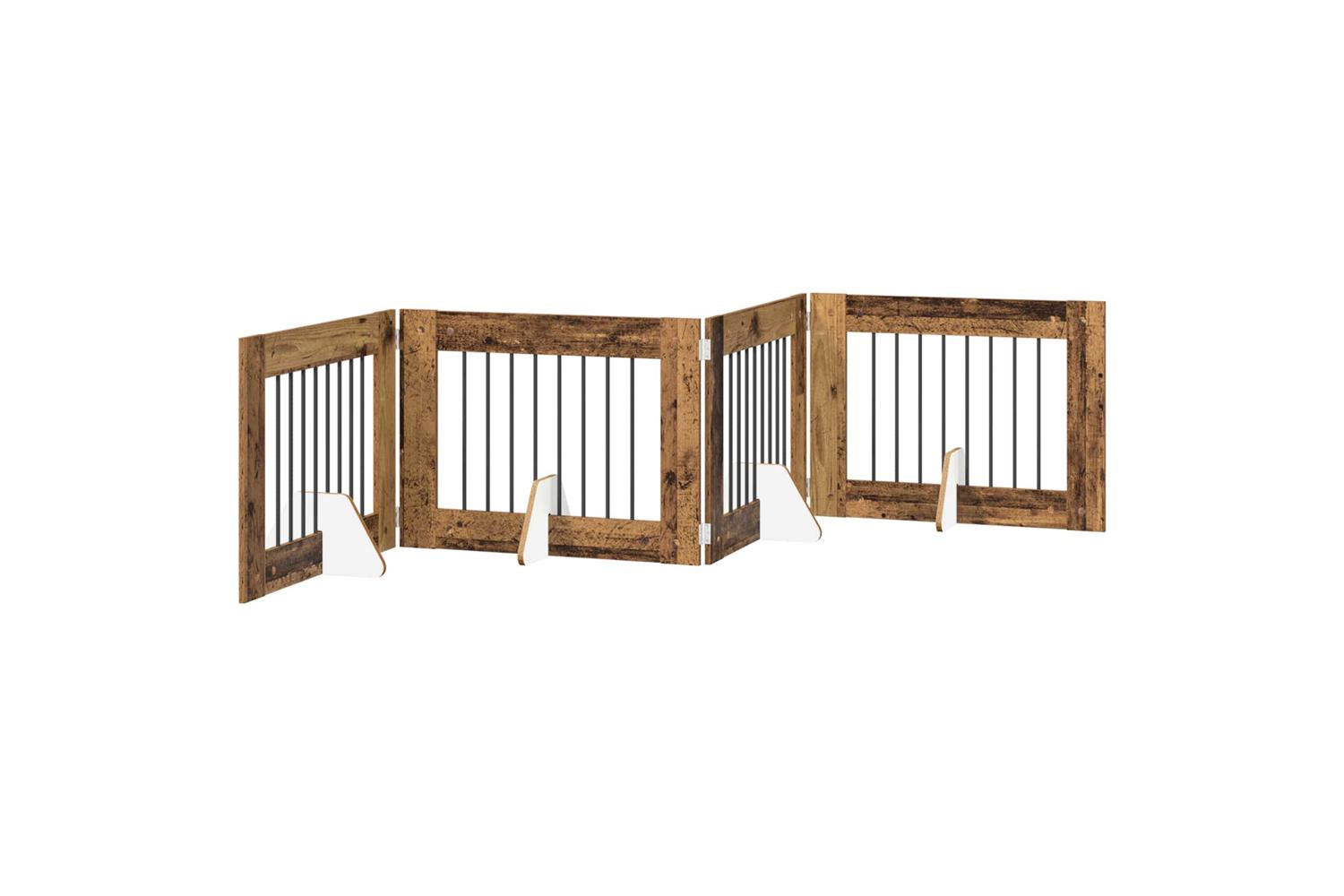 Vidaxl Foldable Dog Gate With Stands 4 Pcs Old Wood 321 Cm-2