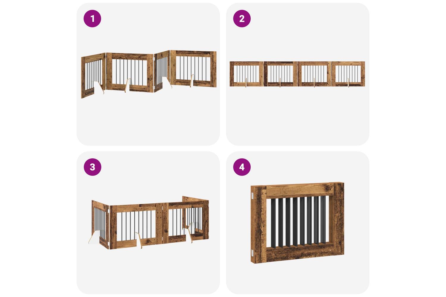 Vidaxl Foldable Dog Gate With Stands 4 Pcs Old Wood 321 Cm-7