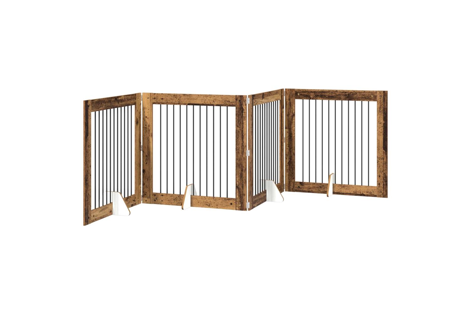 Vidaxl Foldable Dog Gate With Stands 4 Pcs Old Wood 401 Cm-2