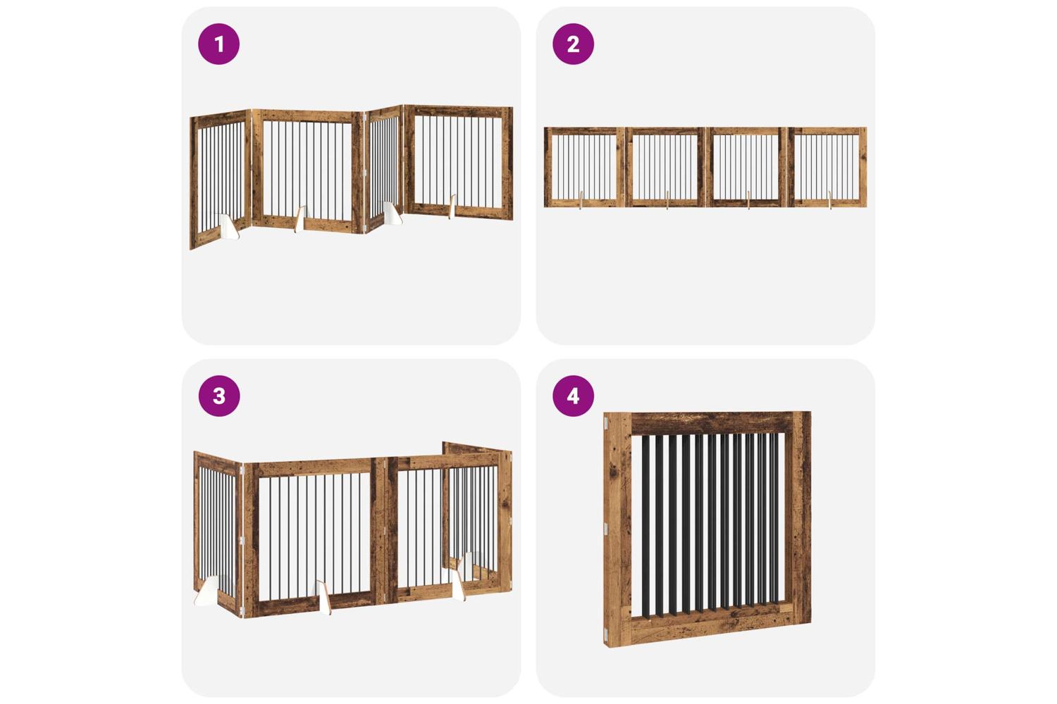 Vidaxl Foldable Dog Gate With Stands 4 Pcs Old Wood 401 Cm-7