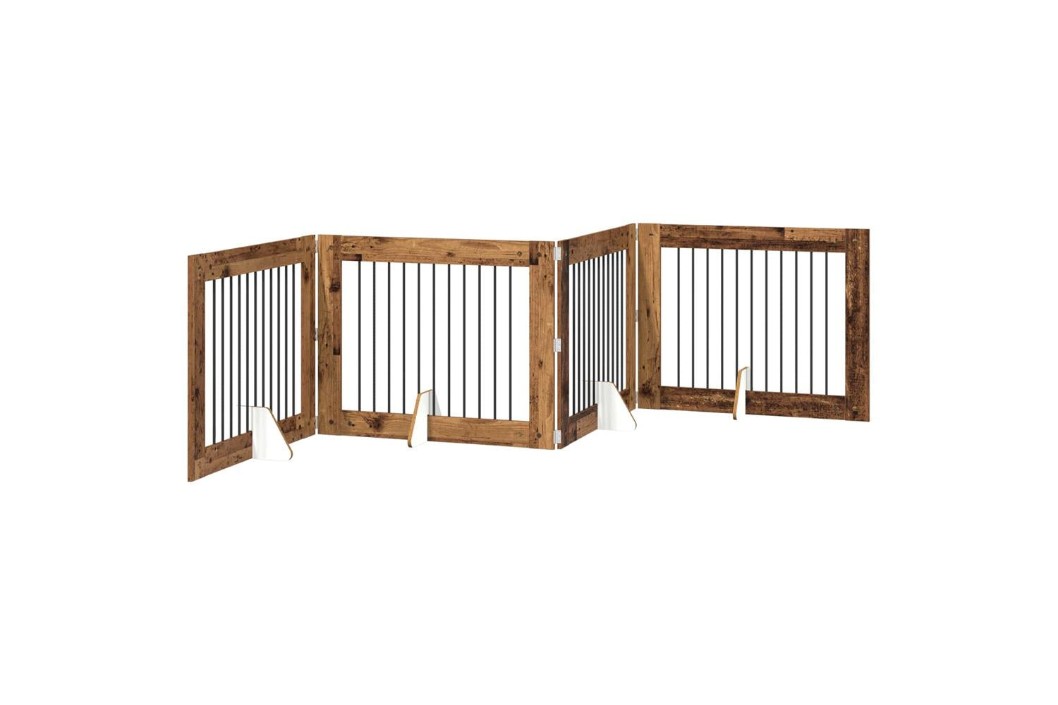Vidaxl Foldable Dog Gate With Stands 4 Pcs Old Wood 401 Cm-2