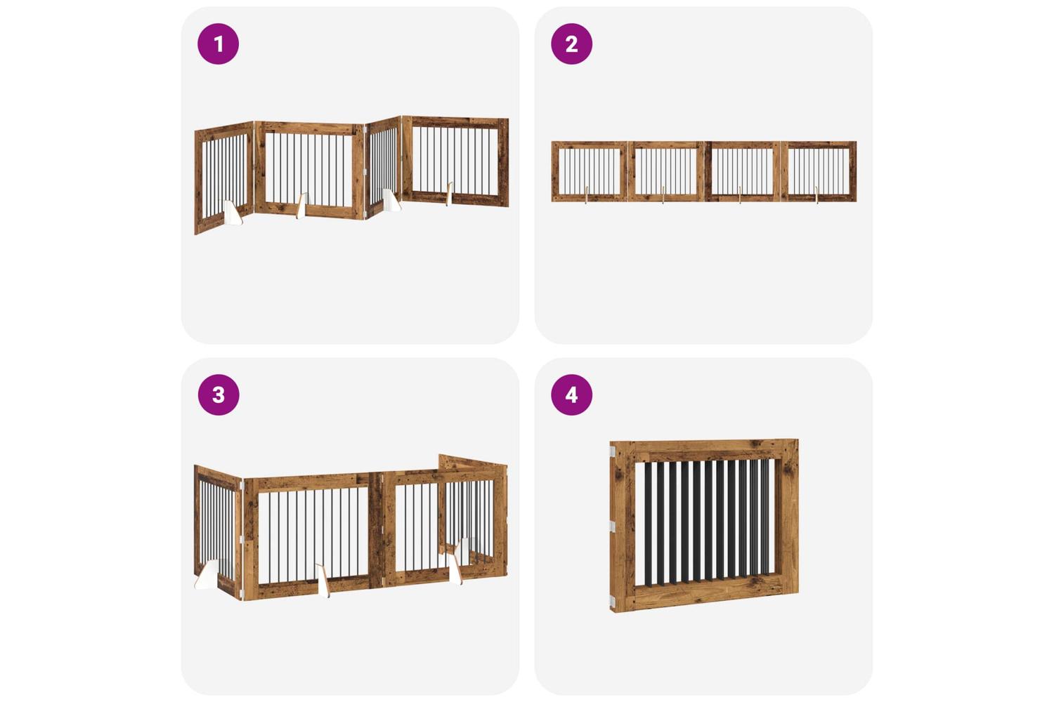 Vidaxl Foldable Dog Gate With Stands 4 Pcs Old Wood 401 Cm-7