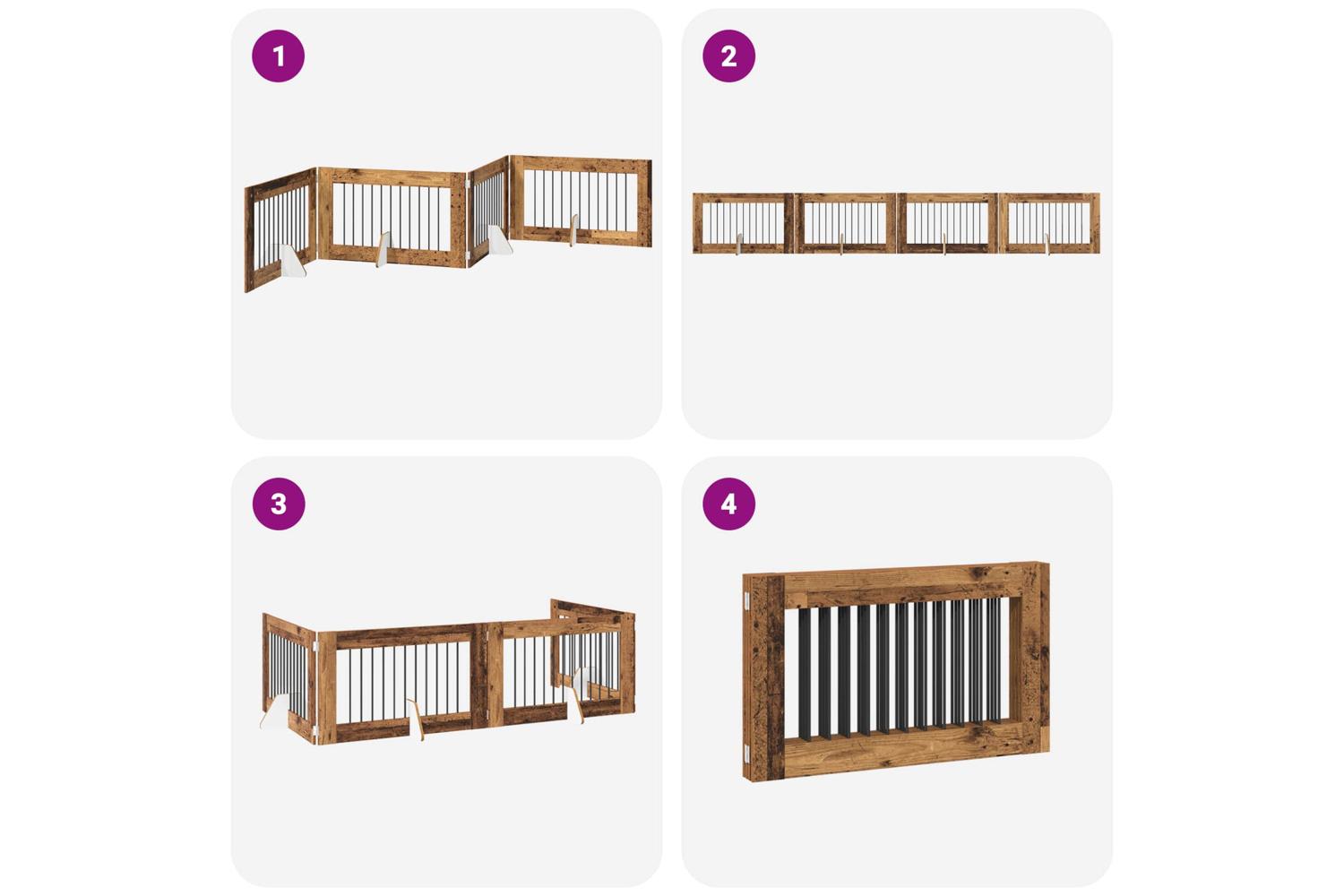 Vidaxl Foldable Dog Gate With Stands 4 Pcs Old Wood 401 Cm-7