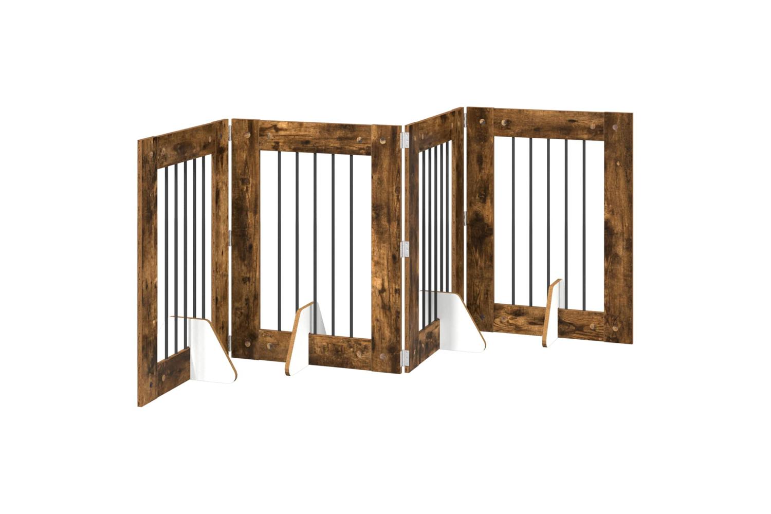 Vidaxl Foldable Dog Gate With Stands 4 Pcs Smoked Oak 241 Cm-2