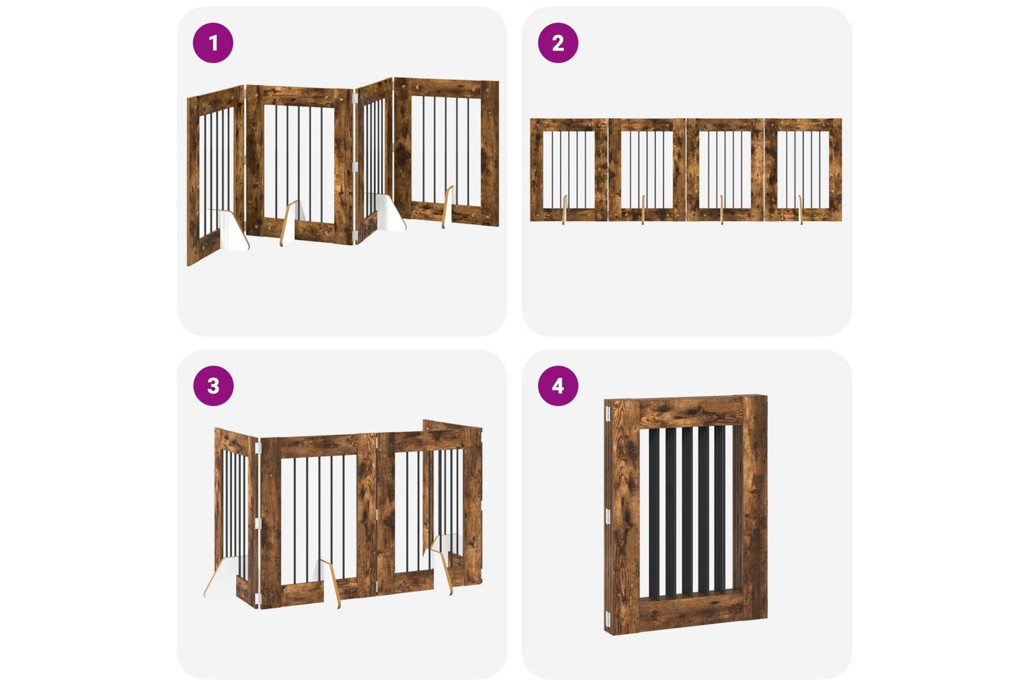 Vidaxl Foldable Dog Gate With Stands 4 Pcs Smoked Oak 241 Cm-7