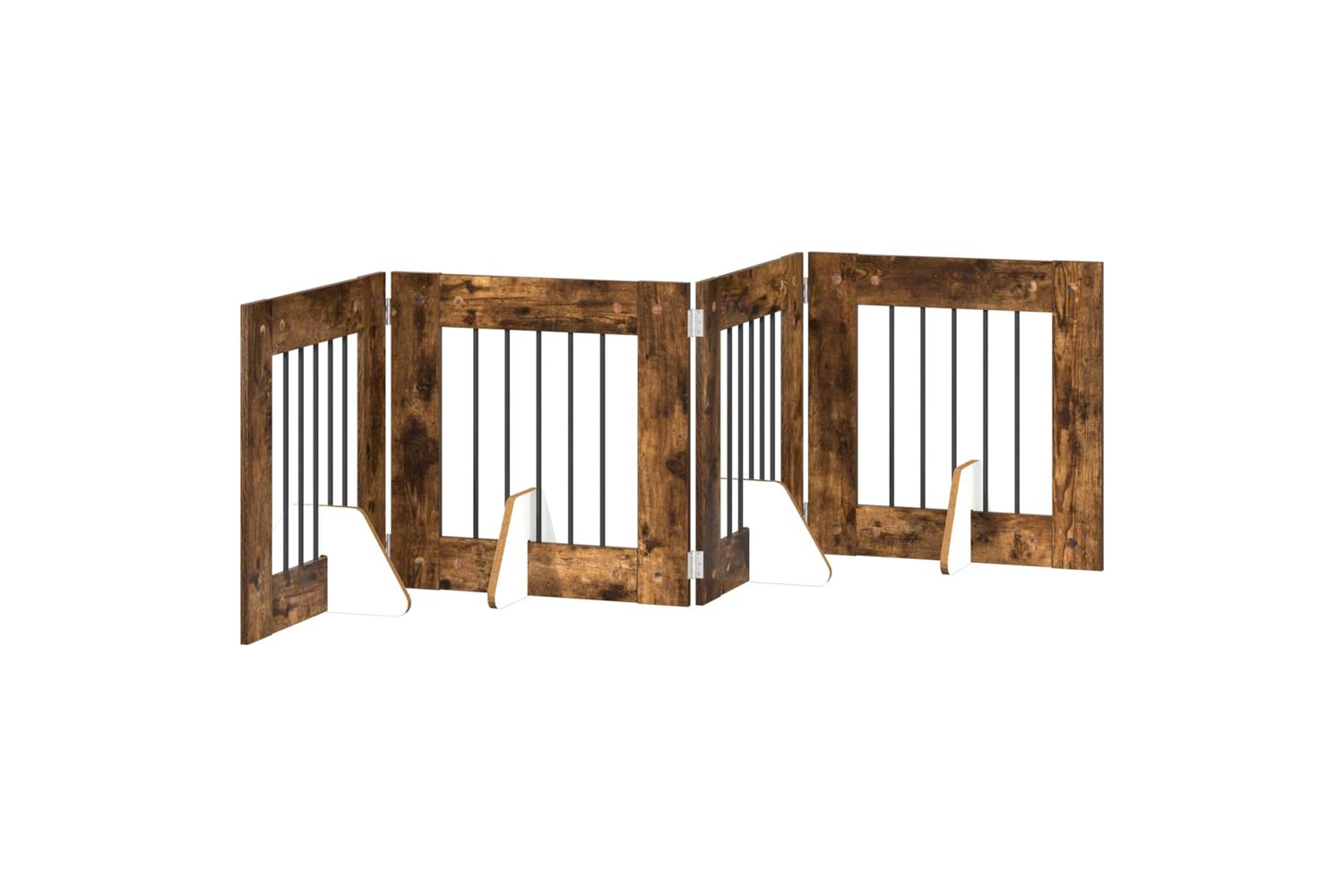 Vidaxl Foldable Dog Gate With Stands 4 Pcs Smoked Oak 241 Cm-2