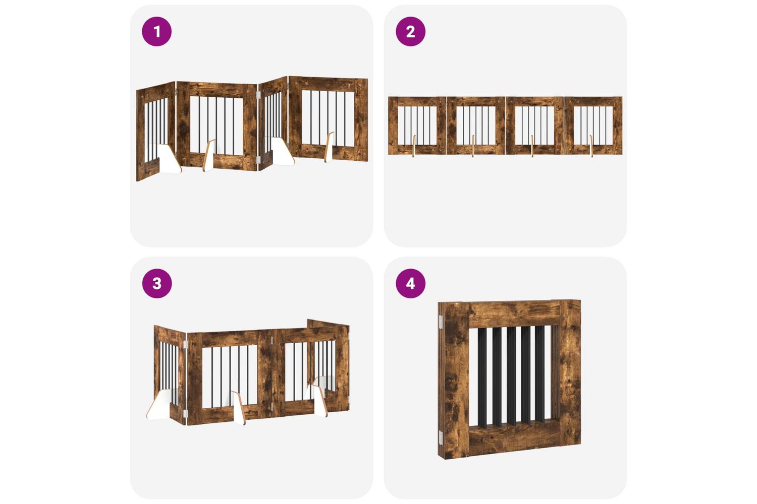Vidaxl Foldable Dog Gate With Stands 4 Pcs Smoked Oak 241 Cm-7