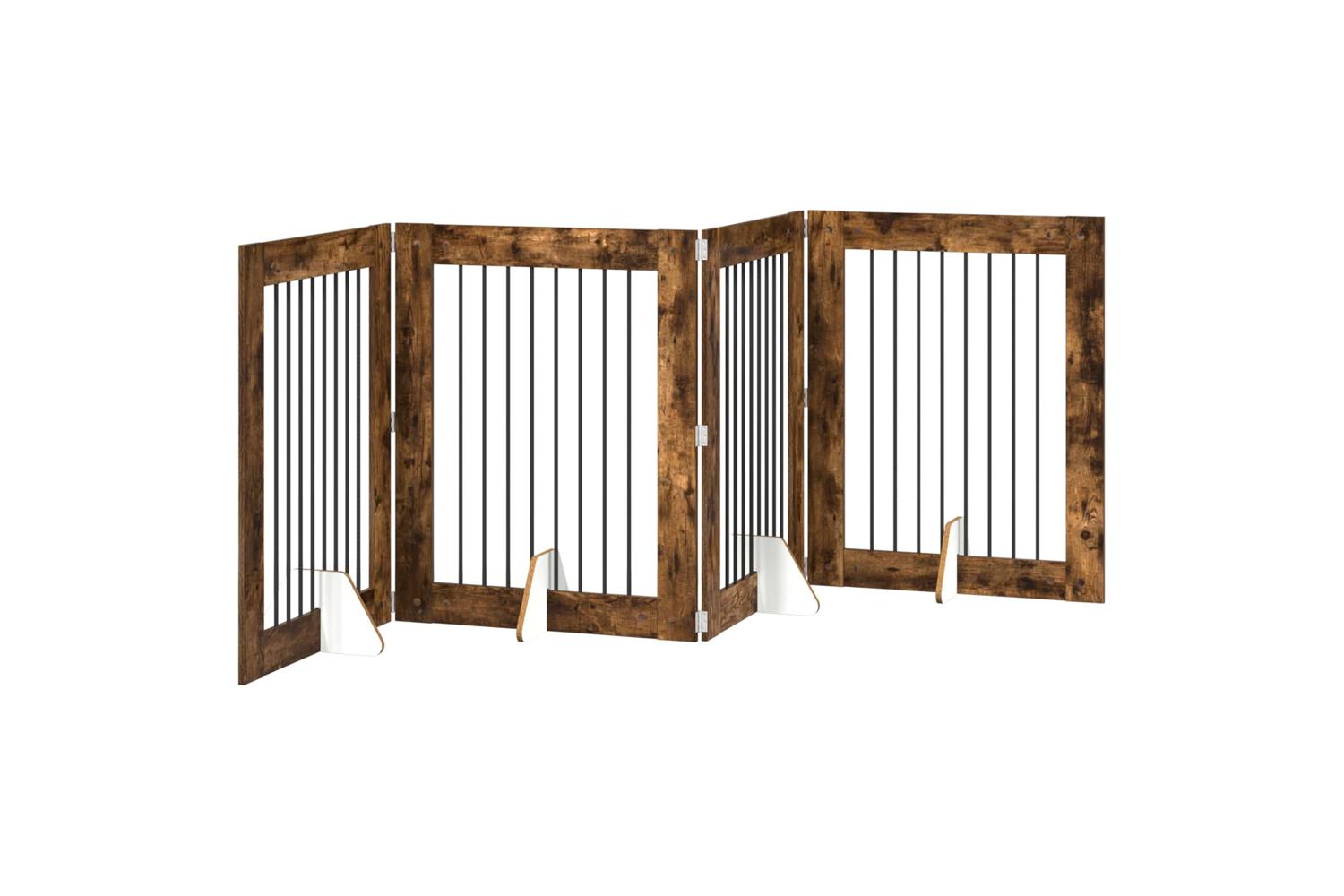 Vidaxl Foldable Dog Gate With Stands 4 Pcs Smoked Oak 321 Cm