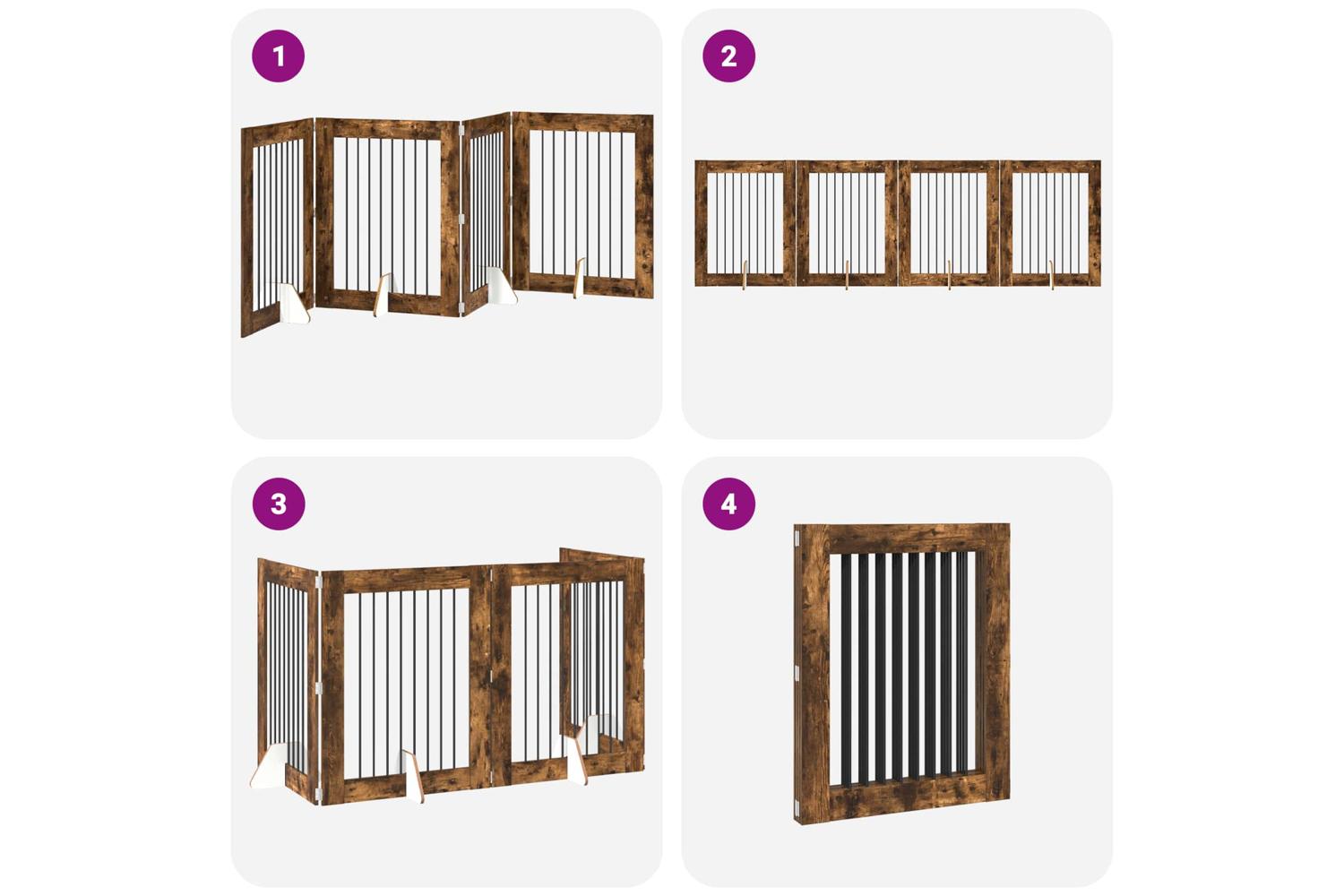 Vidaxl Foldable Dog Gate With Stands 4 Pcs Smoked Oak 321 Cm-7
