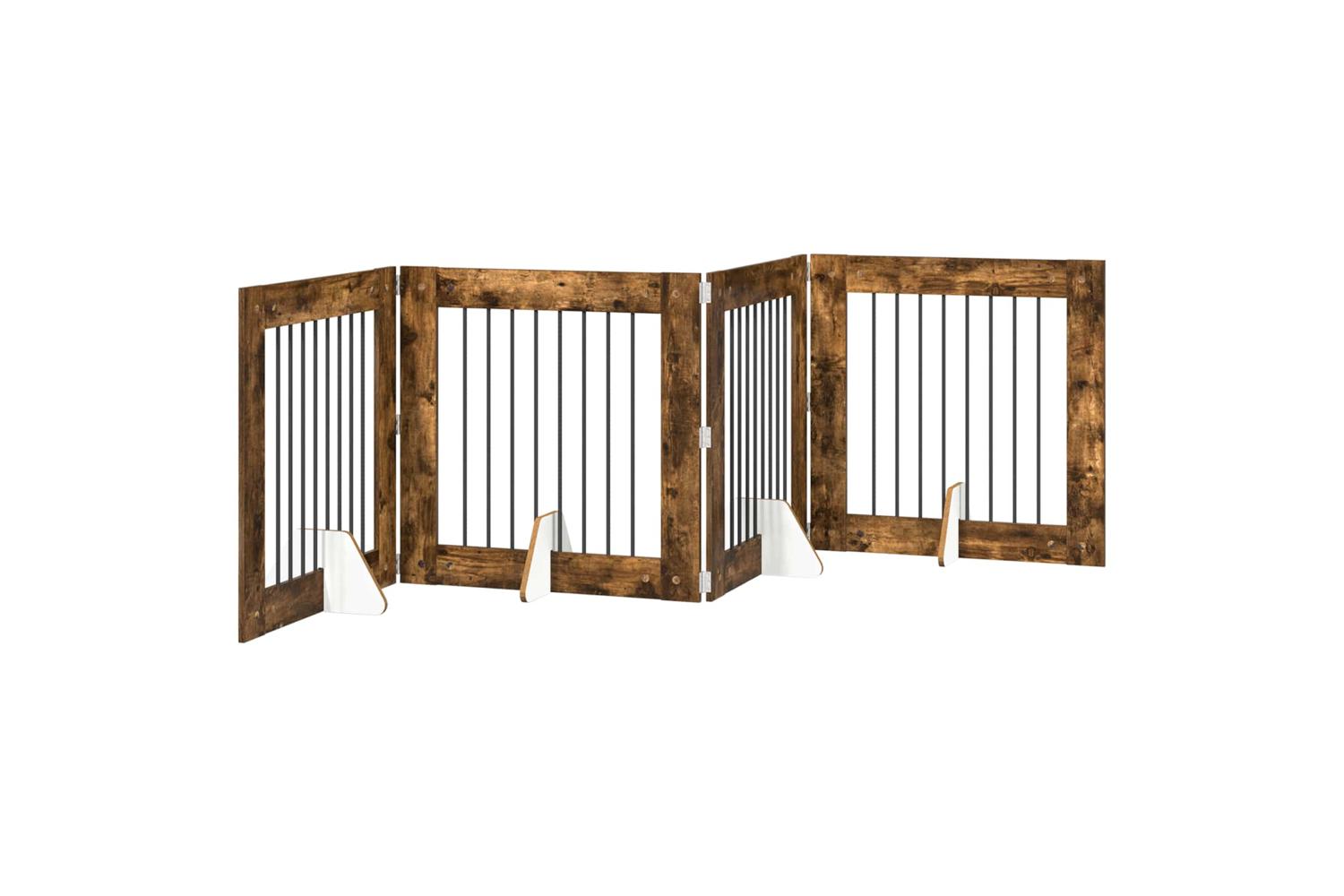Vidaxl Foldable Dog Gate With Stands 4 Pcs Smoked Oak 321 Cm-2