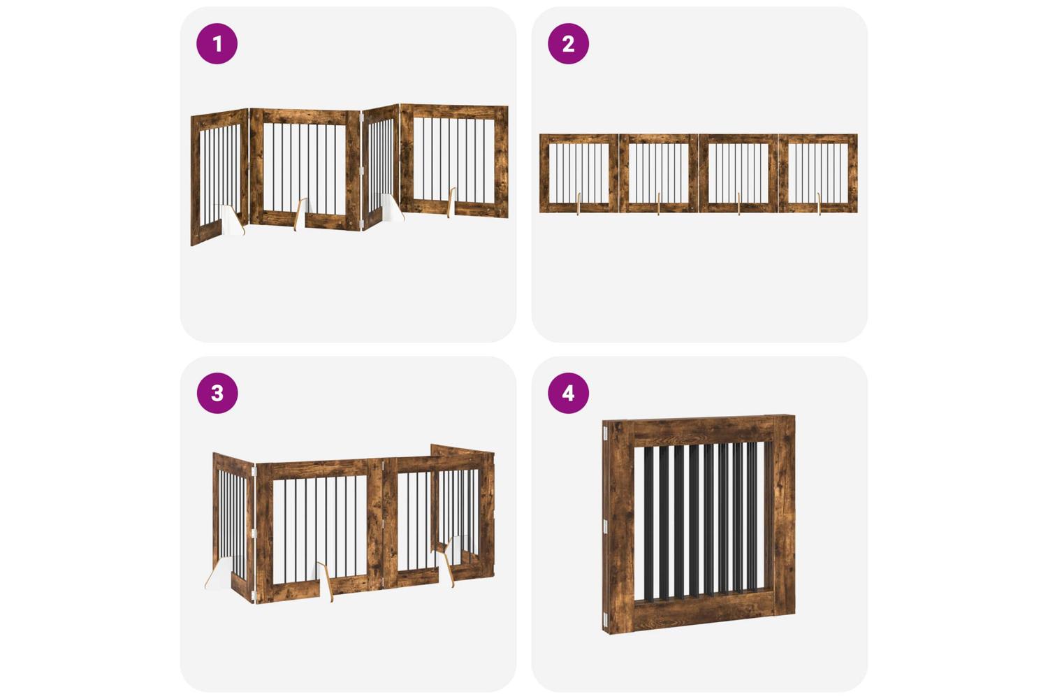 Vidaxl Foldable Dog Gate With Stands 4 Pcs Smoked Oak 321 Cm-7
