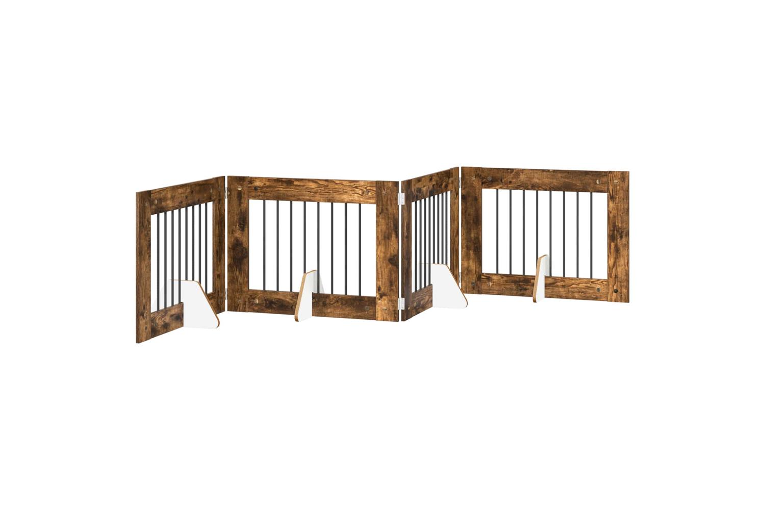 Vidaxl Foldable Dog Gate With Stands 4 Pcs Smoked Oak 321 Cm
