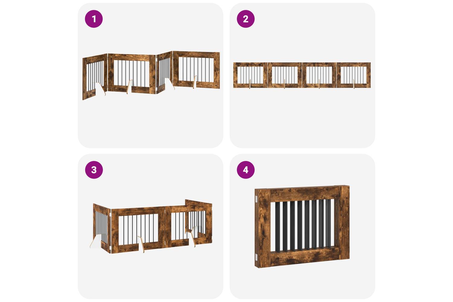 Vidaxl Foldable Dog Gate With Stands 4 Pcs Smoked Oak 321 Cm-7