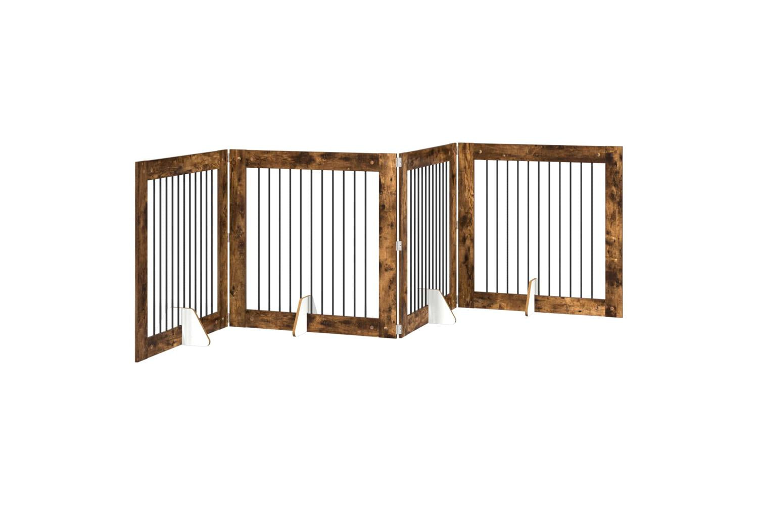 Vidaxl Foldable Dog Gate With Stands 4 Pcs Smoked Oak 401 Cm-2