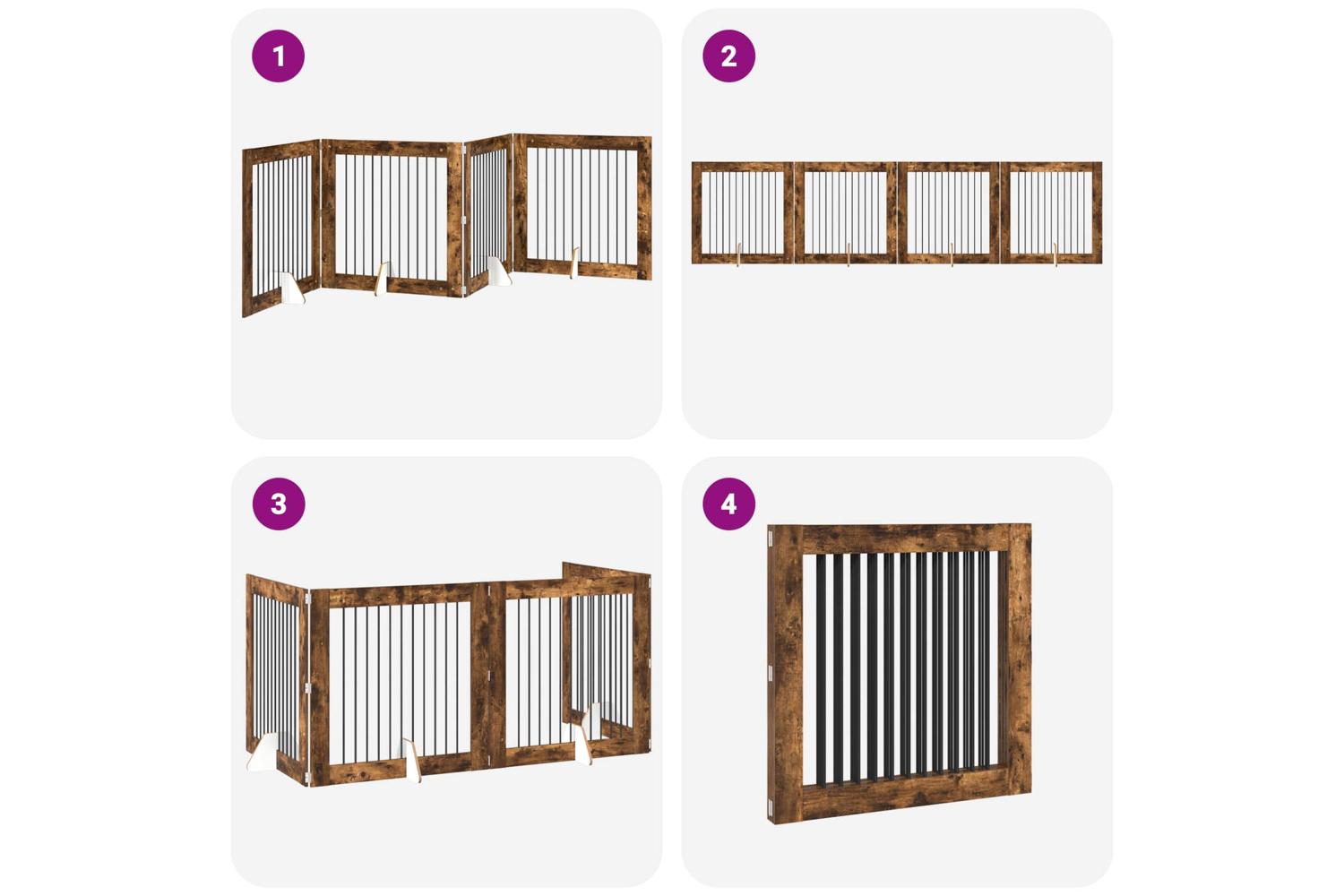 Vidaxl Foldable Dog Gate With Stands 4 Pcs Smoked Oak 401 Cm-7