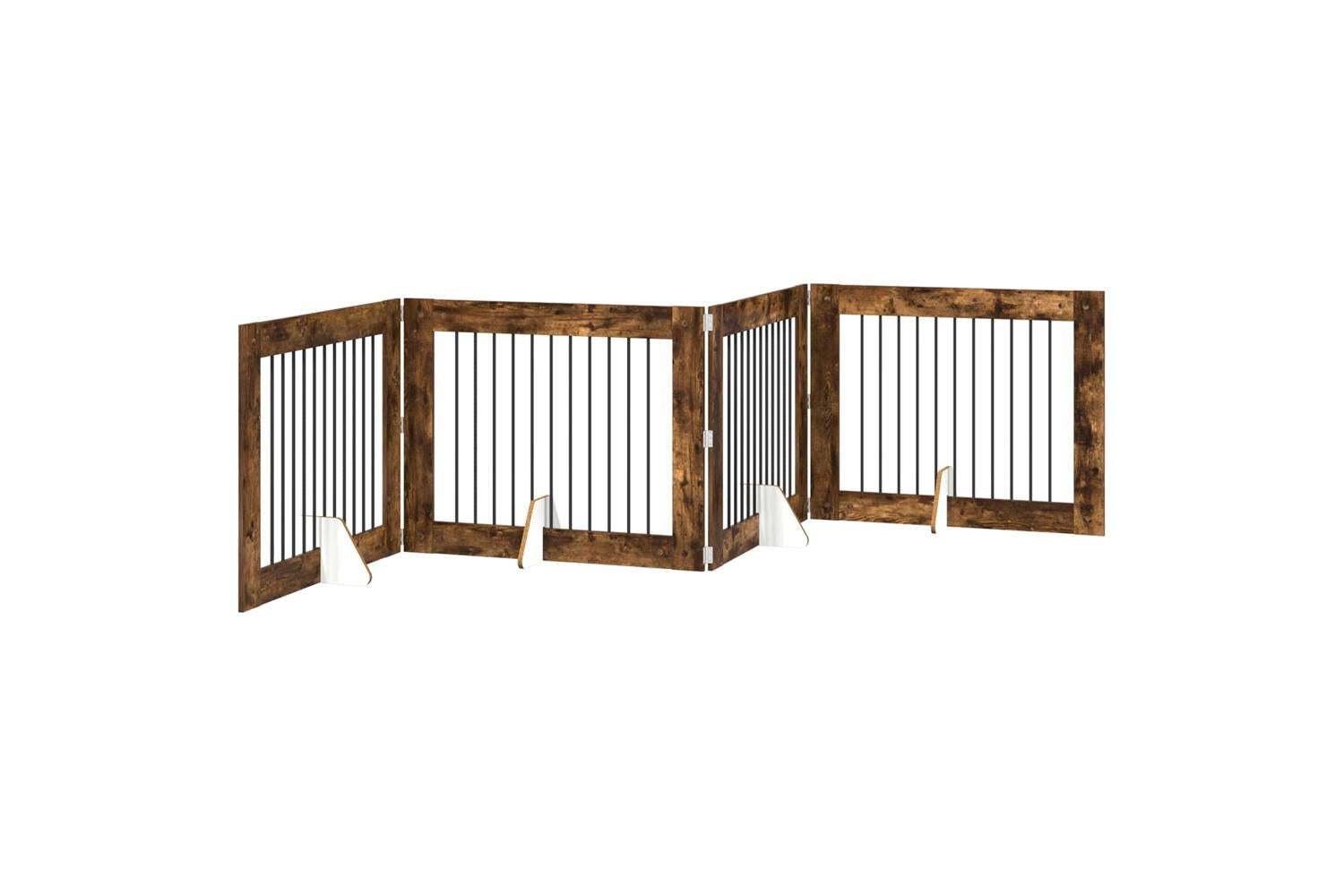 Vidaxl Foldable Dog Gate With Stands 4 Pcs Smoked Oak 401 Cm-2