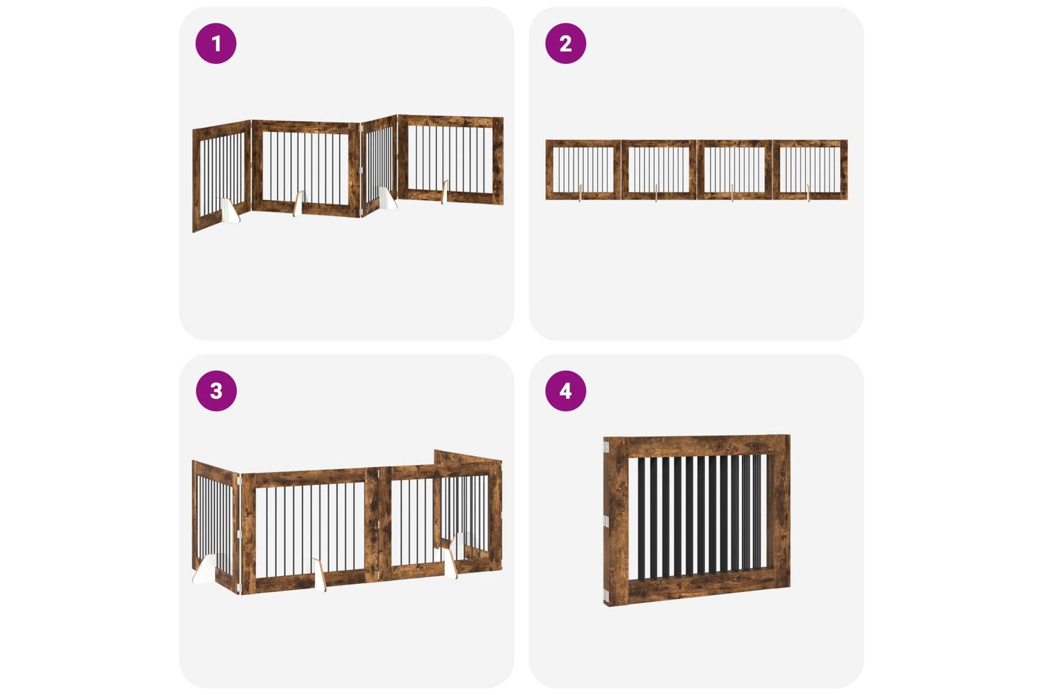 Vidaxl Foldable Dog Gate With Stands 4 Pcs Smoked Oak 401 Cm-7