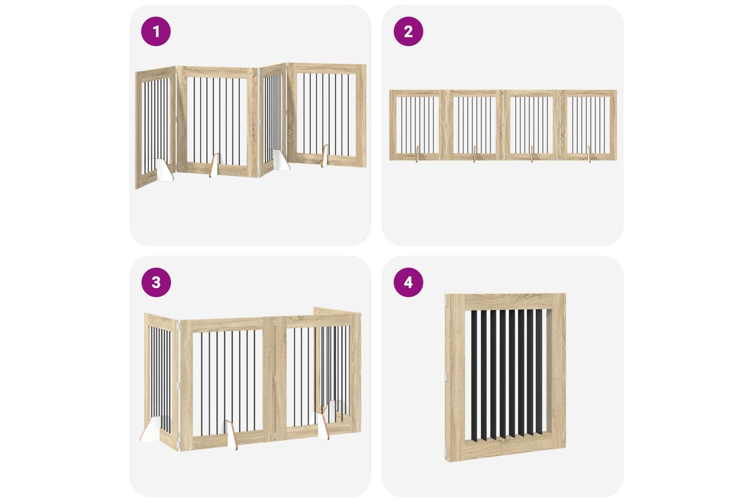Vidaxl Foldable Dog Gate With Stands 4 Pcs Sonoma Oak 321 Cm-7