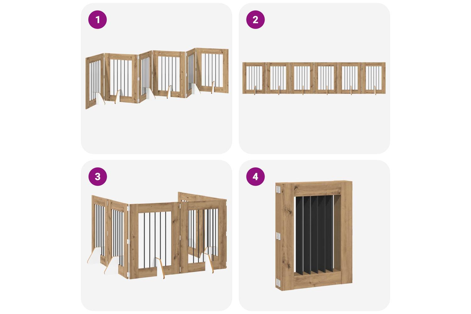 Vidaxl Foldable Dog Gate With Stands 6 Pcs Artisan Oak 362 Cm-7