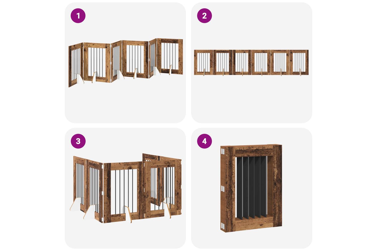 Vidaxl Foldable Dog Gate With Stands 6 Pcs Old Wood 362 Cm-7