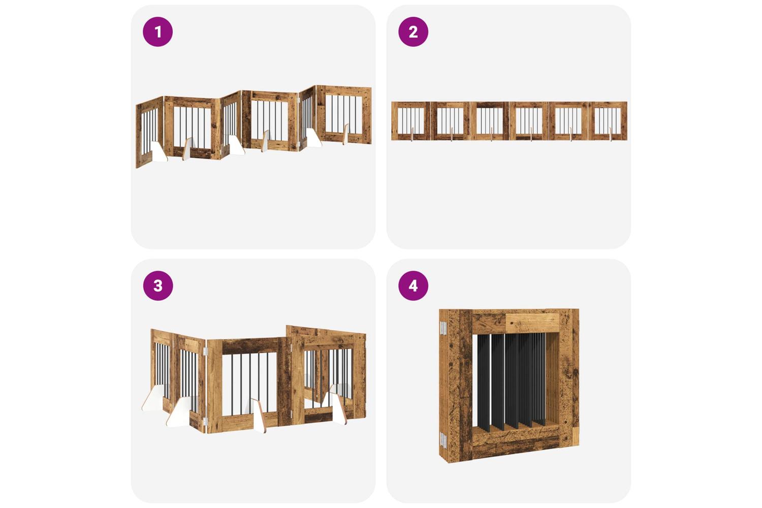 Vidaxl Foldable Dog Gate With Stands 6 Pcs Old Wood 362 Cm-7