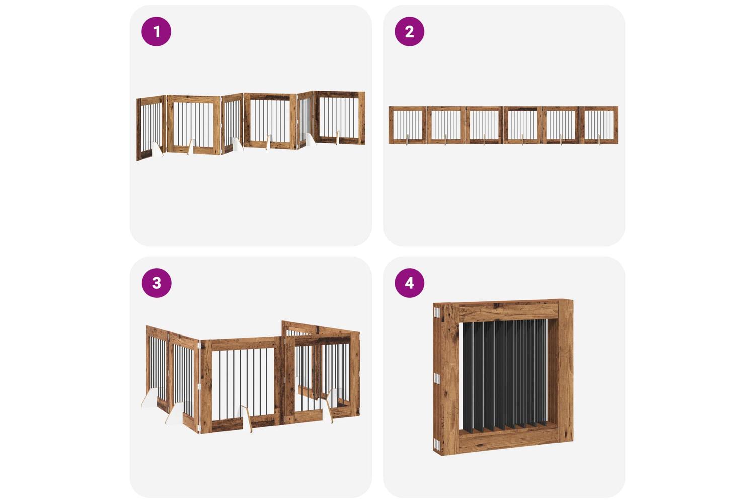 Vidaxl Foldable Dog Gate With Stands 6 Pcs Old Wood 482 Cm-7