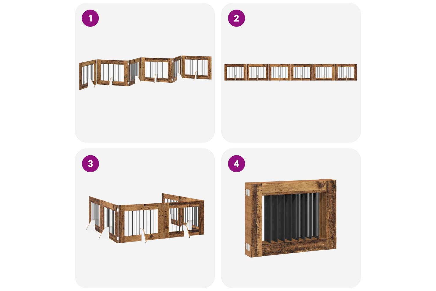 Vidaxl Foldable Dog Gate With Stands 6 Pcs Old Wood 482 Cm-7