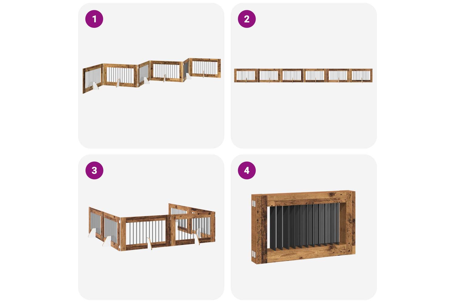 Vidaxl Foldable Dog Gate With Stands 6 Pcs Old Wood 602 Cm-7