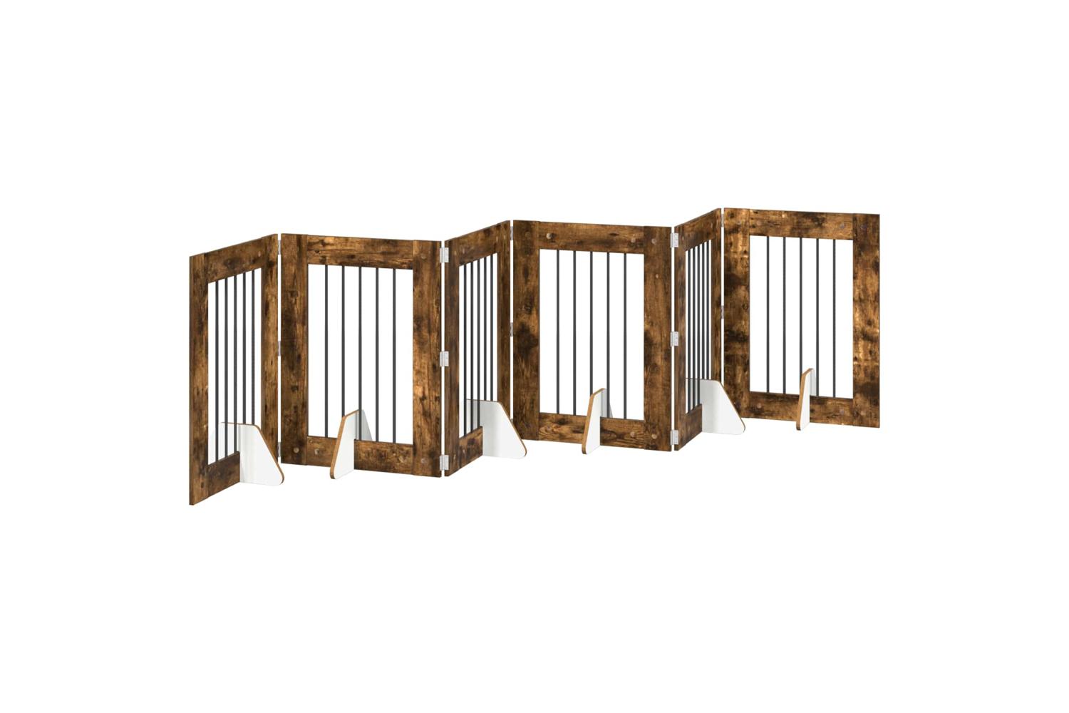 Vidaxl Foldable Dog Gate With Stands 6 Pcs Smoked Oak 362 Cm-2