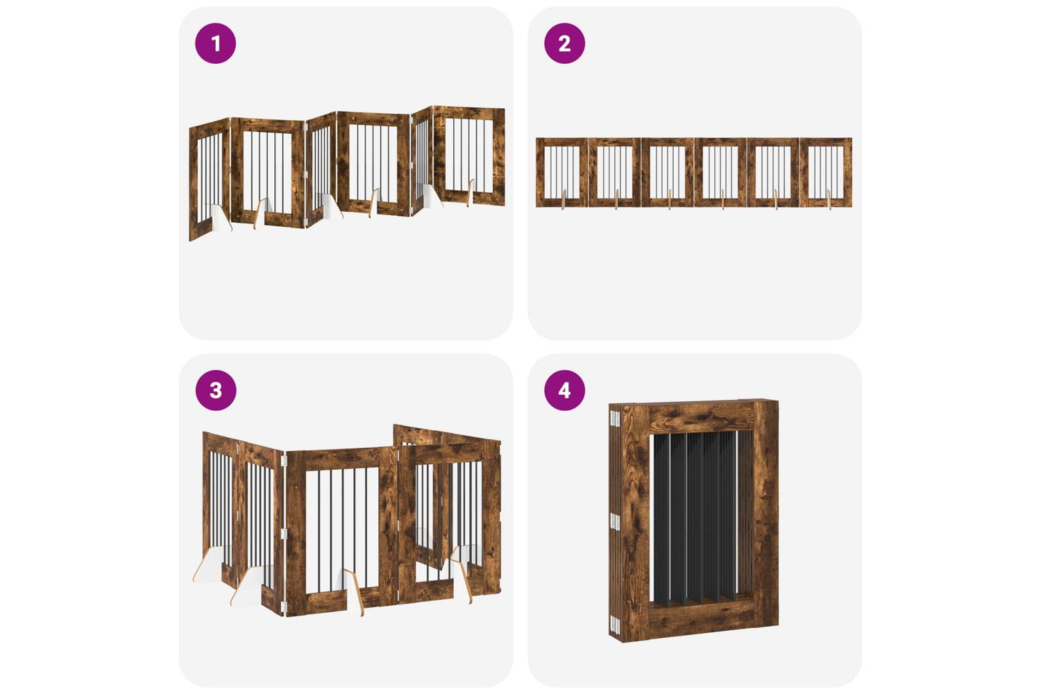 Vidaxl Foldable Dog Gate With Stands 6 Pcs Smoked Oak 362 Cm-7