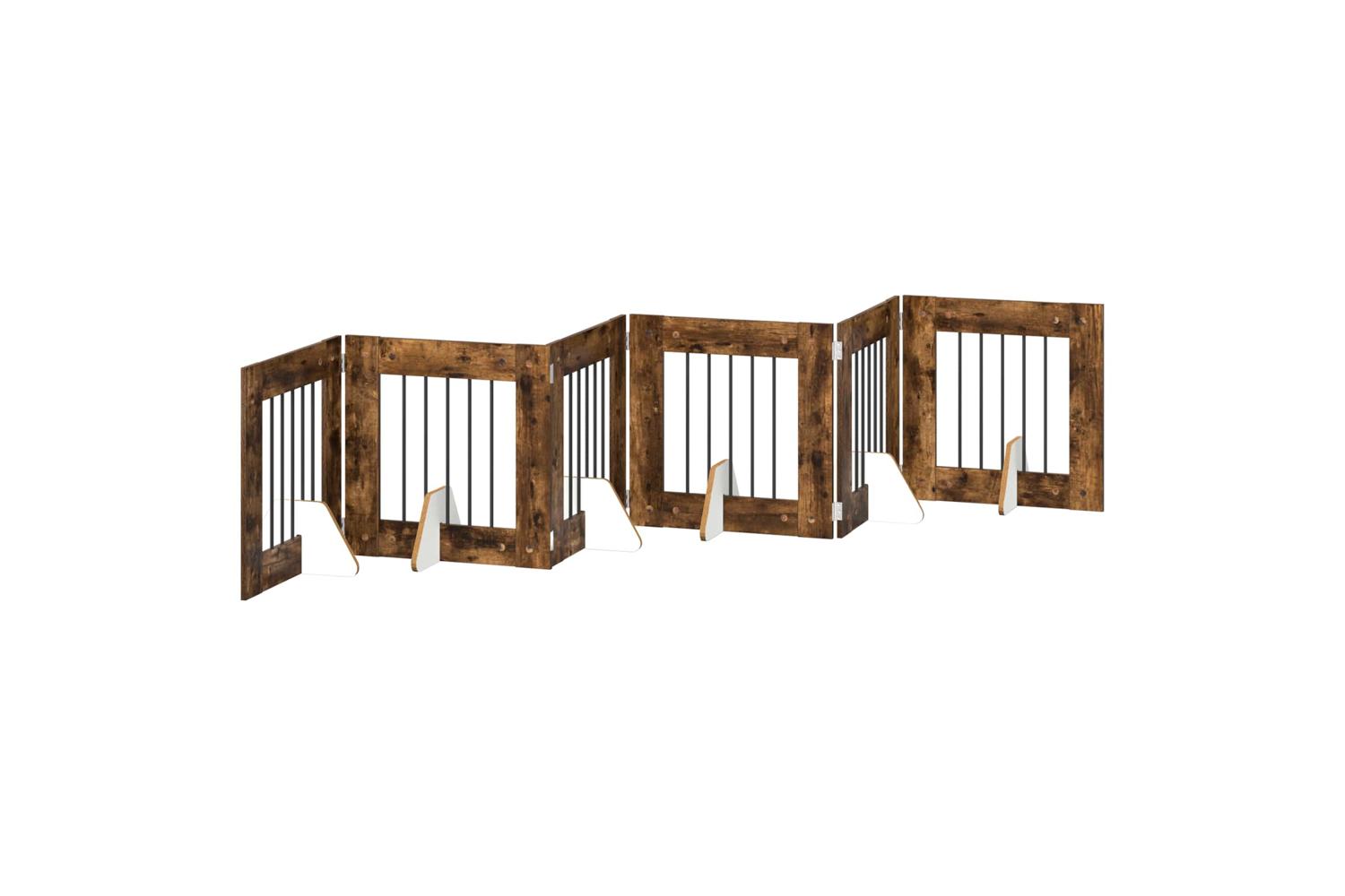 Vidaxl Foldable Dog Gate With Stands 6 Pcs Smoked Oak 362 Cm