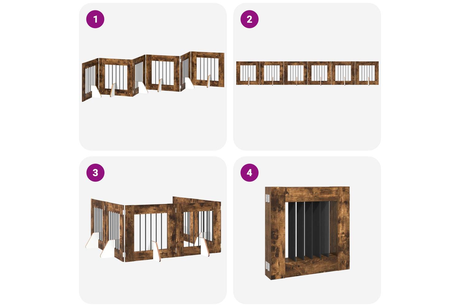 Vidaxl Foldable Dog Gate With Stands 6 Pcs Smoked Oak 362 Cm-7