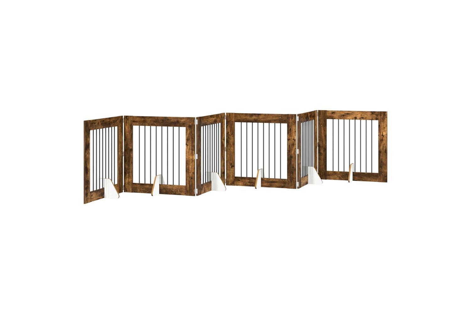 Vidaxl Foldable Dog Gate With Stands 6 Pcs Smoked Oak 482 Cm