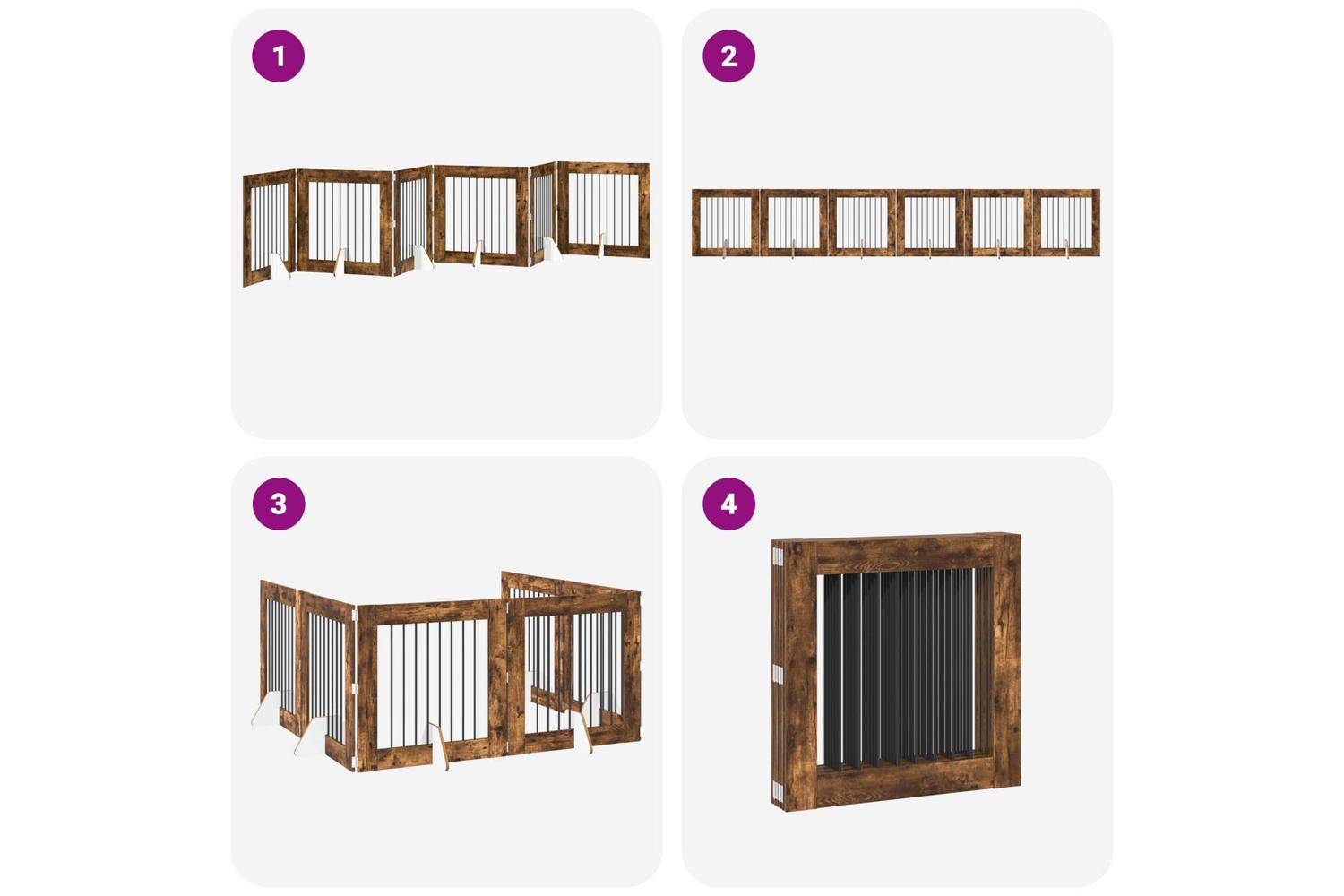 Vidaxl Foldable Dog Gate With Stands 6 Pcs Smoked Oak 482 Cm-7