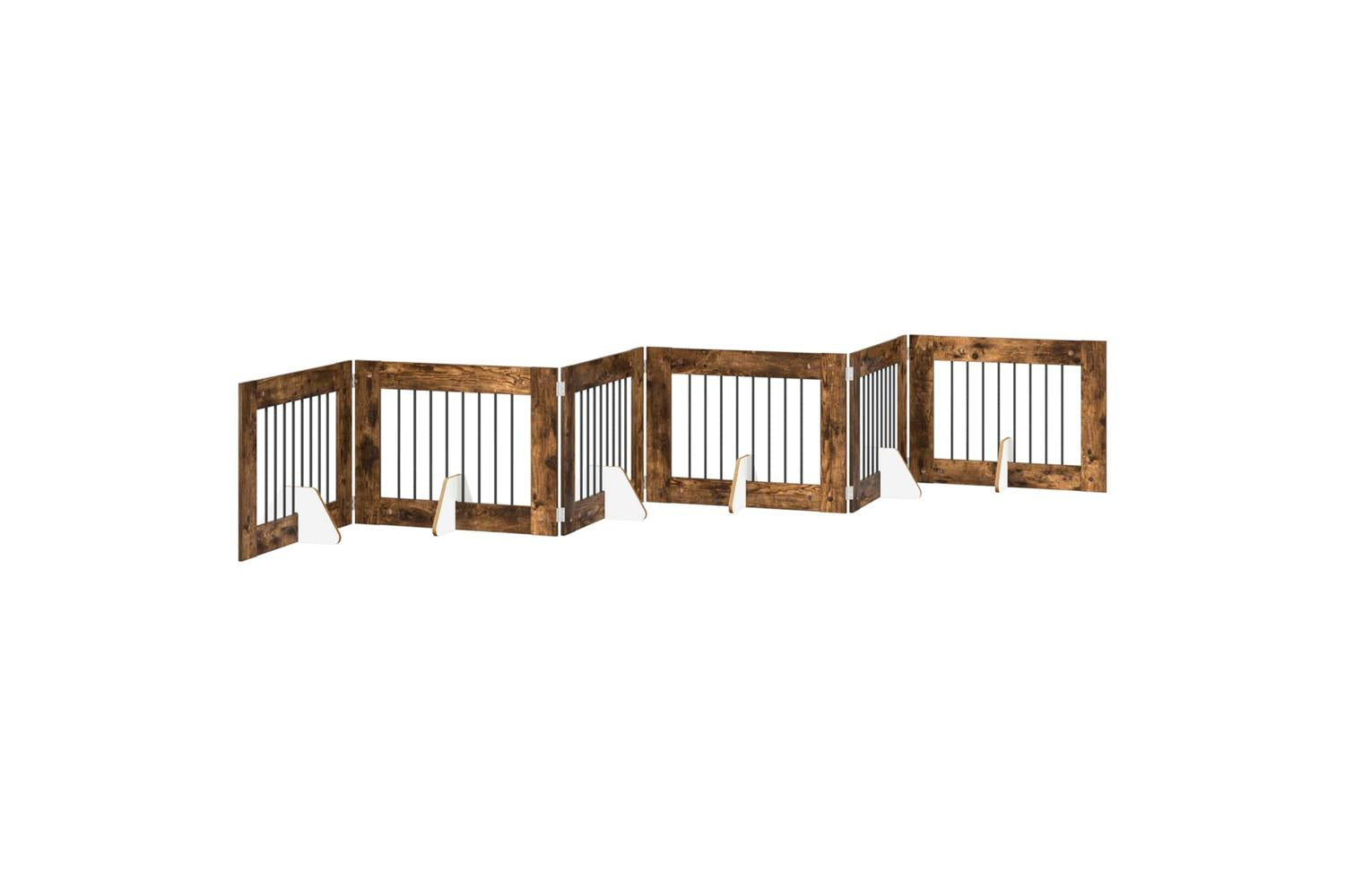 Vidaxl Foldable Dog Gate With Stands 6 Pcs Smoked Oak 482 Cm-2