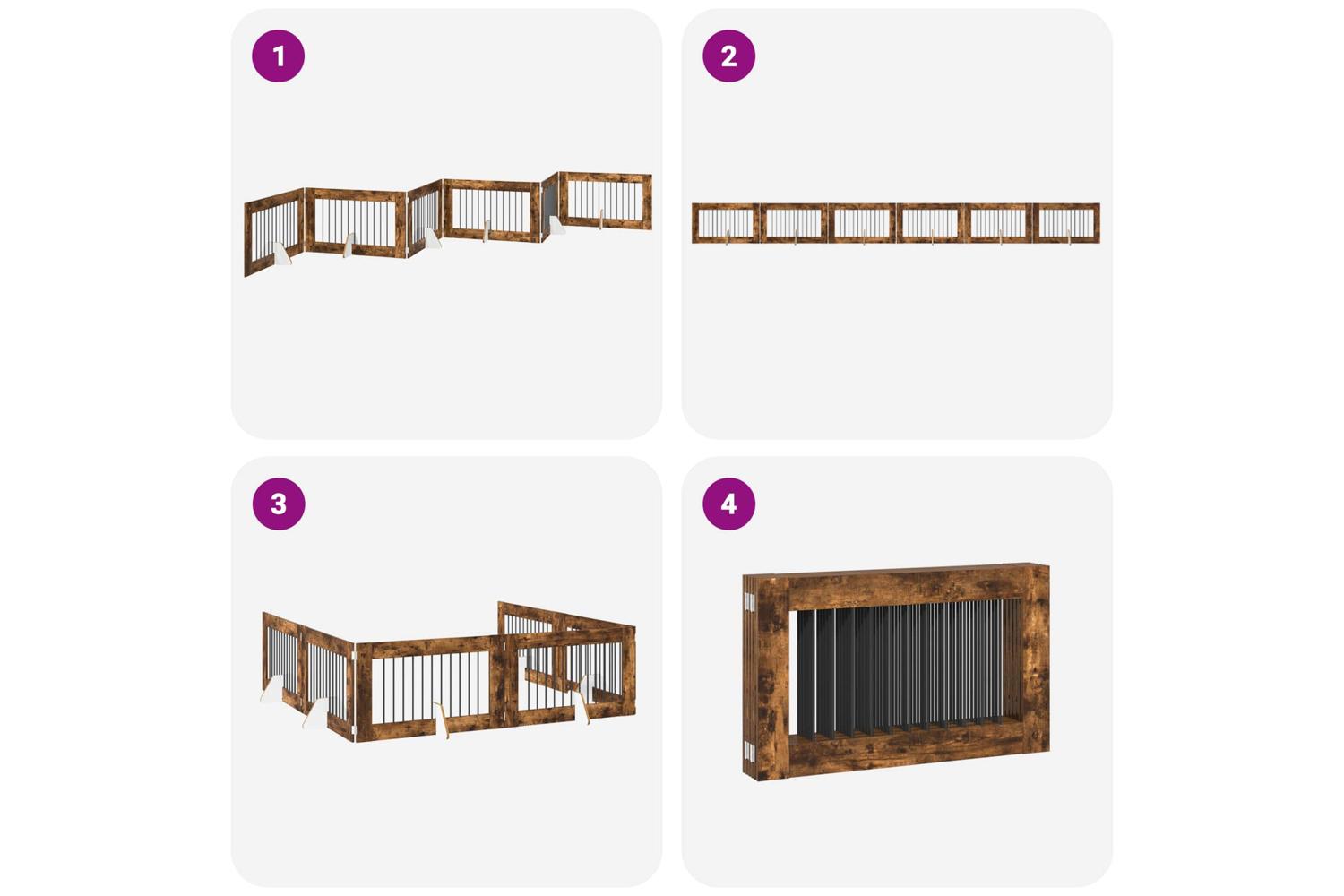 Vidaxl Foldable Dog Gate With Stands 6 Pcs Smoked Oak 602 Cm-7