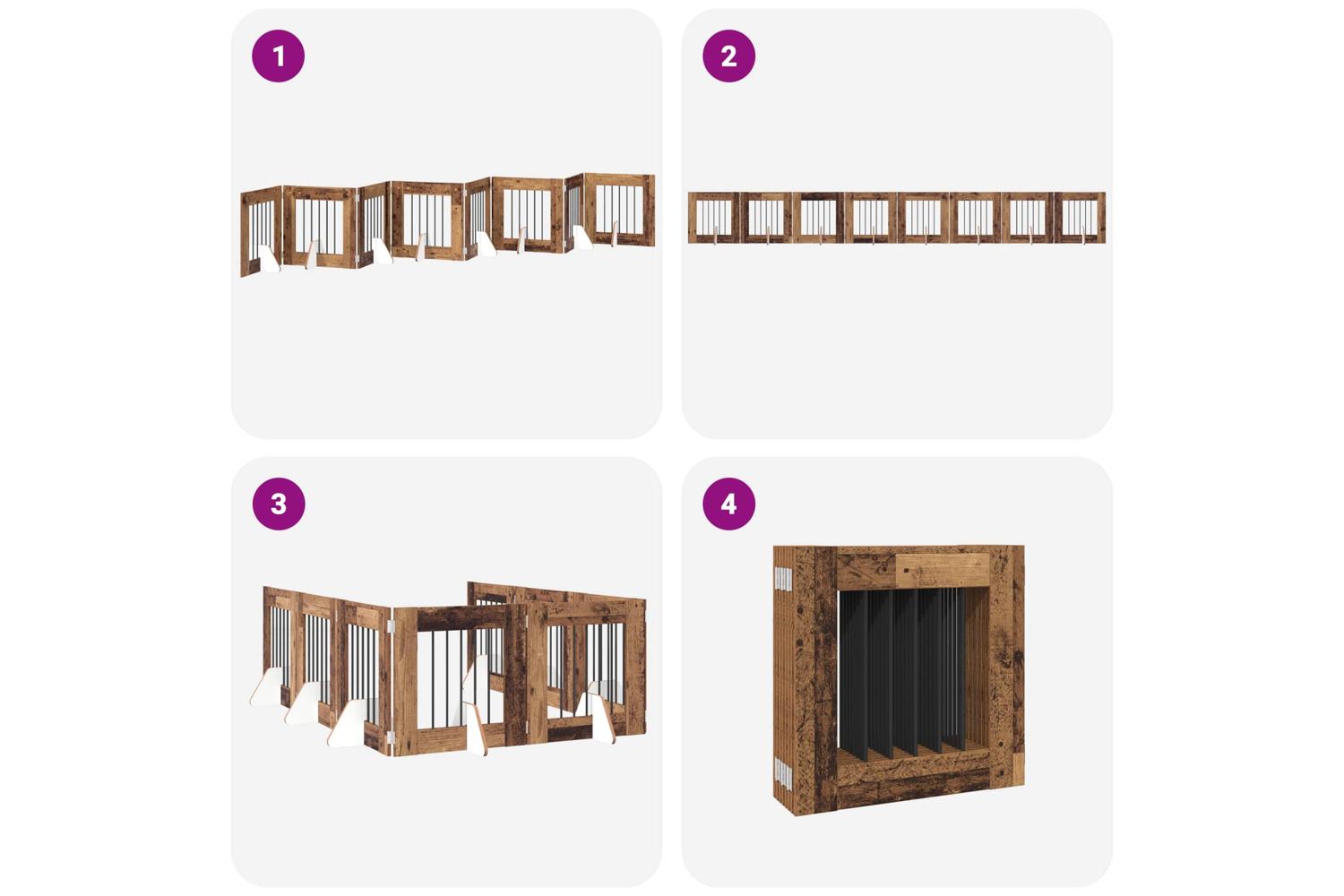 Vidaxl Foldable Dog Gate With Stands 8 Pcs Old Wood 60 Cm-6