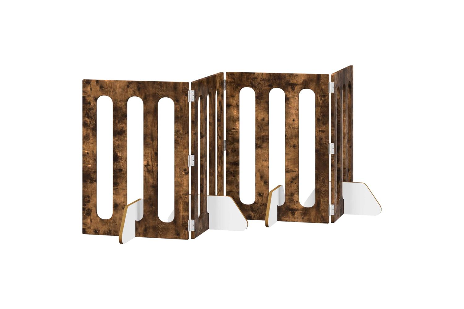 Vidaxl Folding Pet Fence 4 Pcs Smoked Oak 201 X 38 X 70 Cm-2
