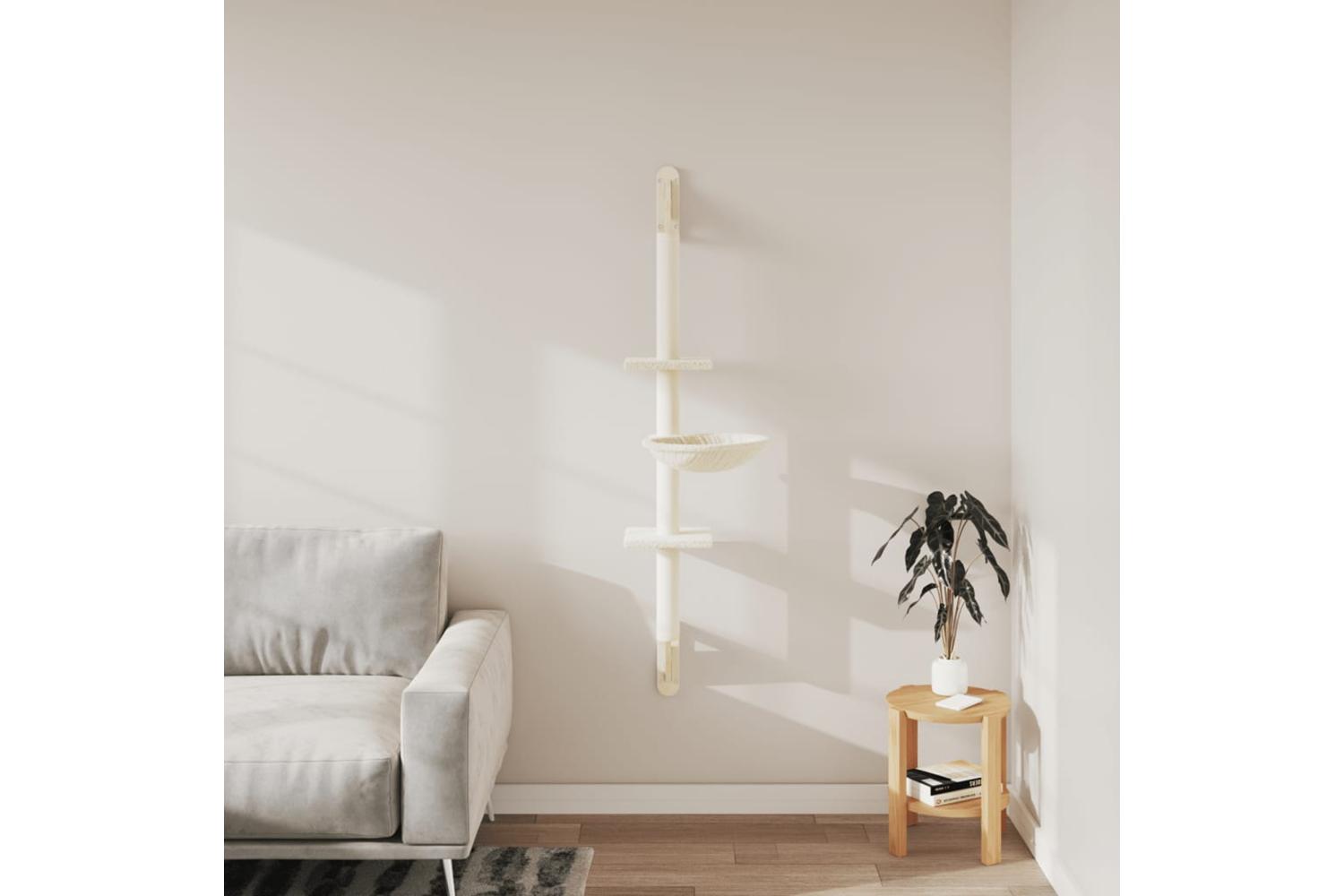 Vidaxl Wall-mounted Cat Tree With Scratching Post Cream 1425 Cm-3