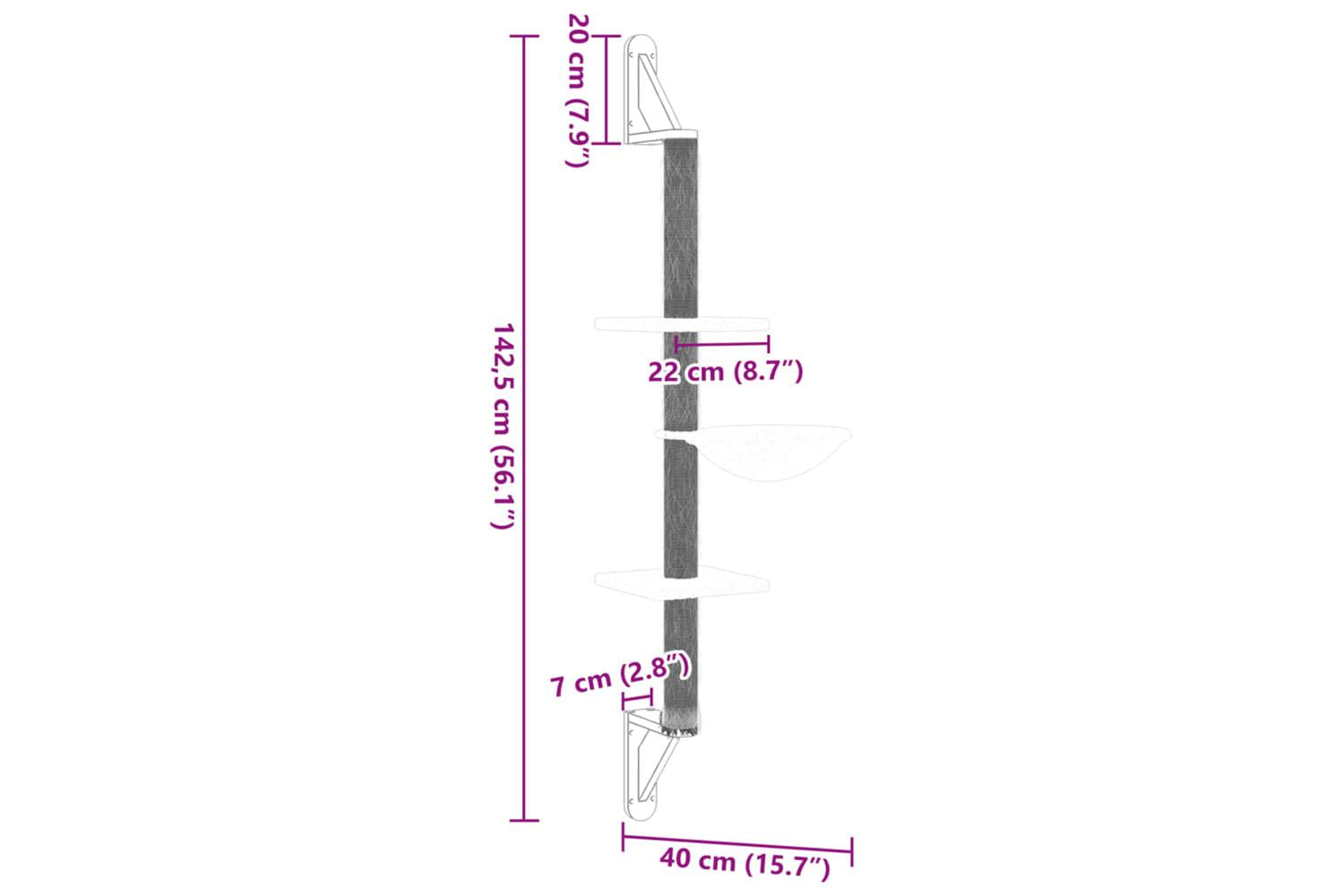 Vidaxl Wall-mounted Cat Tree With Scratching Post Cream 1425 Cm-7