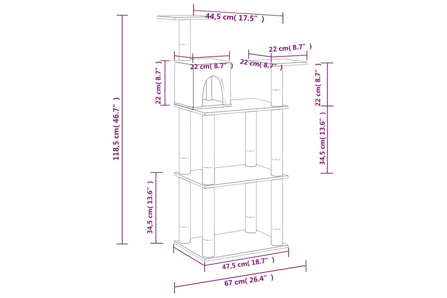 Vidaxl Cat Tree With Sisal Scratching Posts Light Grey 1185 Cm-8