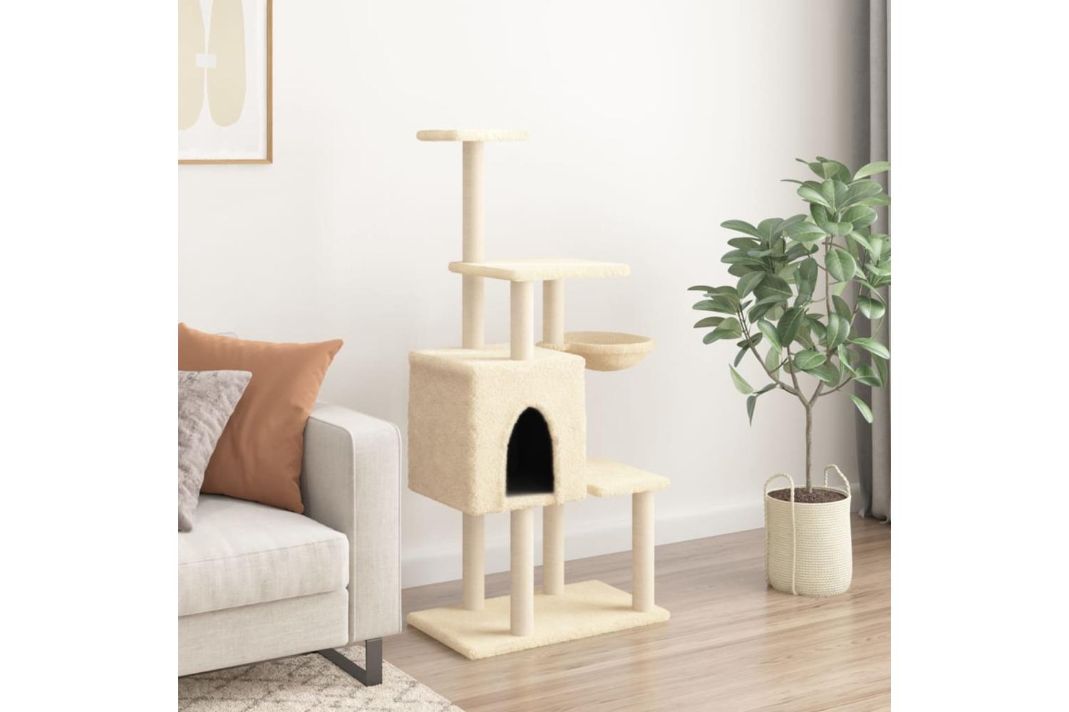 Vidaxl Cat Tree With Sisal Scratching Posts Cream 131 Cm-3