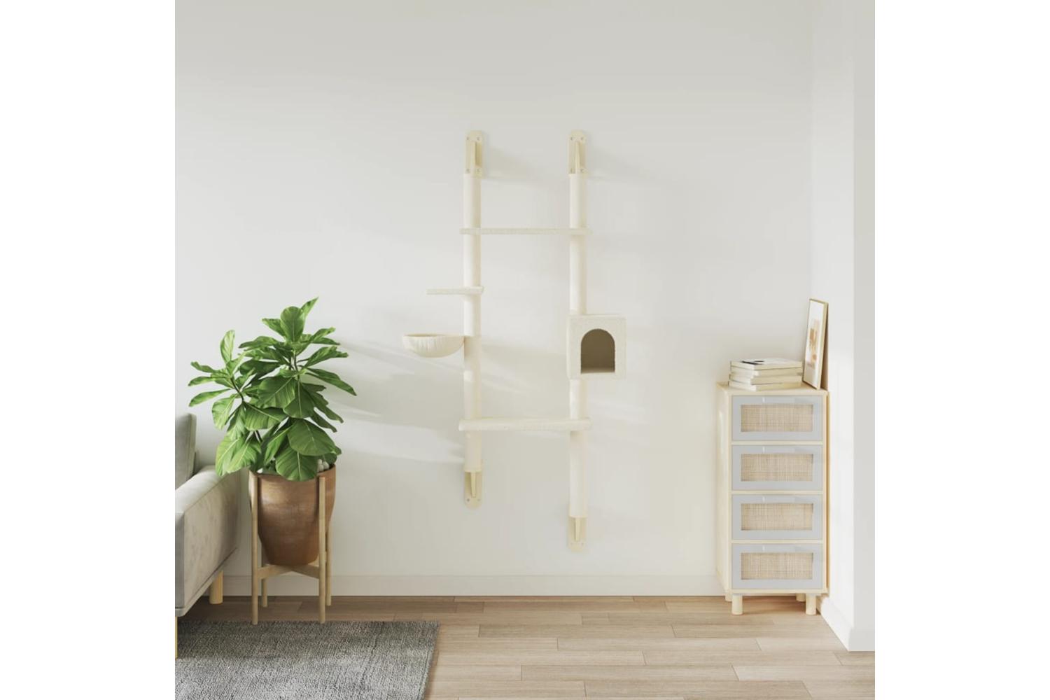 Vidaxl Wall-mounted Cat Tree With Scratching Post Cream 180 Cm-3