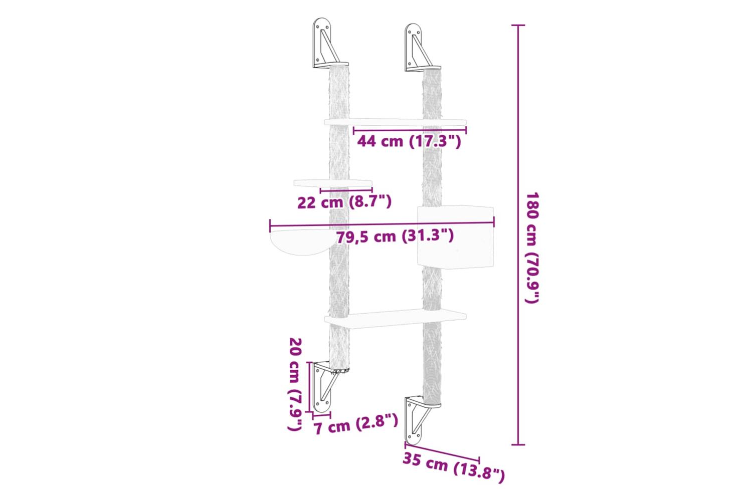 Vidaxl Wall-mounted Cat Tree With Scratching Post Cream 180 Cm-7